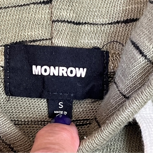 Monrow Revolve Mens Knit Sweater Striped Hoodie. Green and Black Size S #917 - Picture 5 of 5